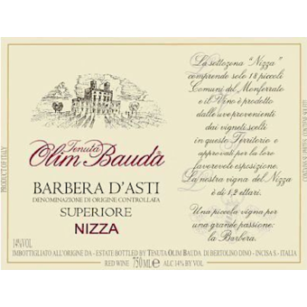 Label shot for 2012 Tenuta Olim Bauda Barbera D'asti Superiore 'Nizza'